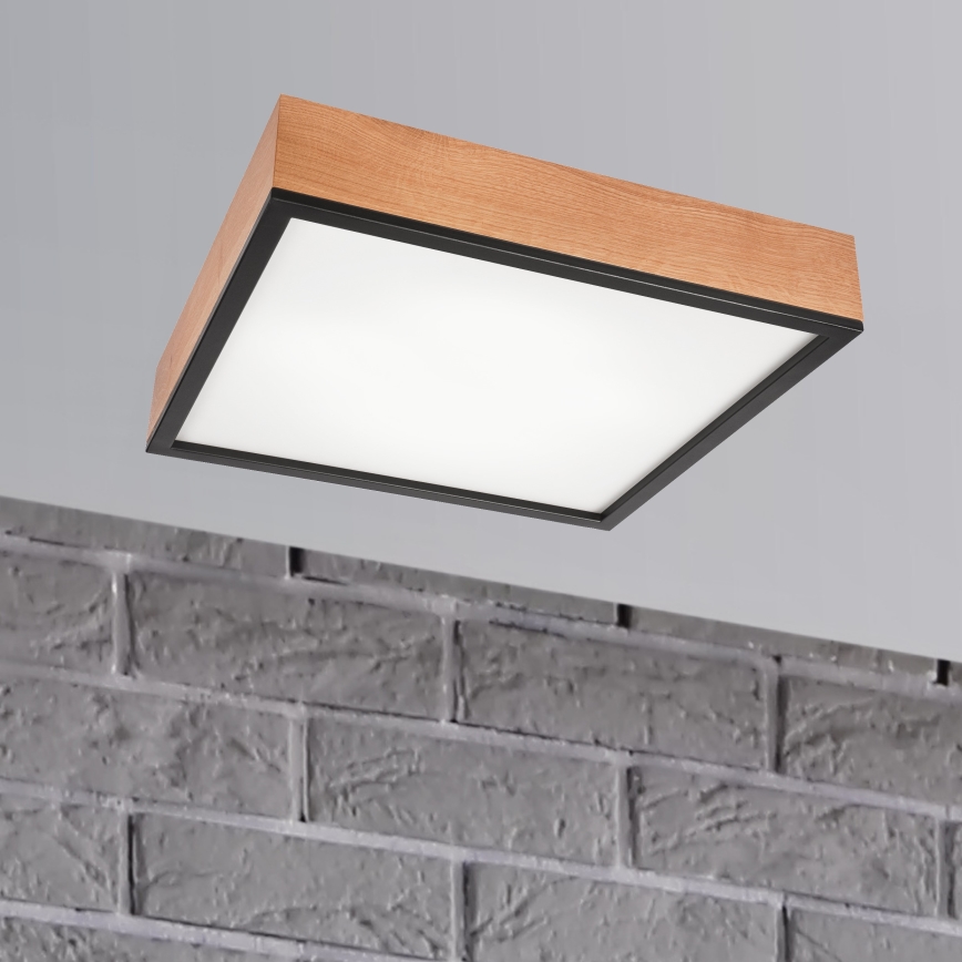 Plafón OAK SQUARE 4xE27/15W/230V 48x48 cm roble/negro