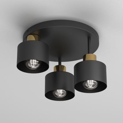 Plafón PARKLA 3xE27/15W/230V negro/dorado