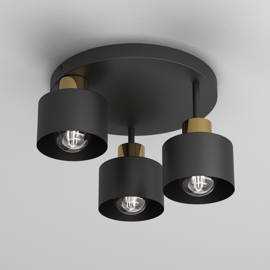 Plafón PARKLA 3xE27/15W/230V negro/dorado