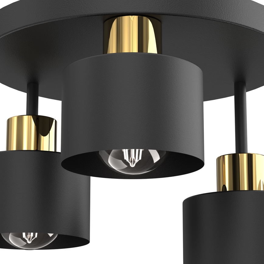 Plafón PARKLA 3xE27/15W/230V negro/dorado