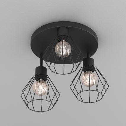 Plafón PARKLA 3xE27/15W/230V negro