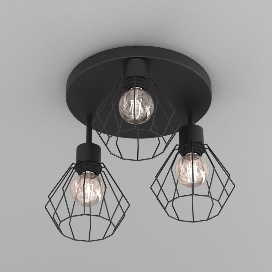 Plafón PARKLA 3xE27/15W/230V negro