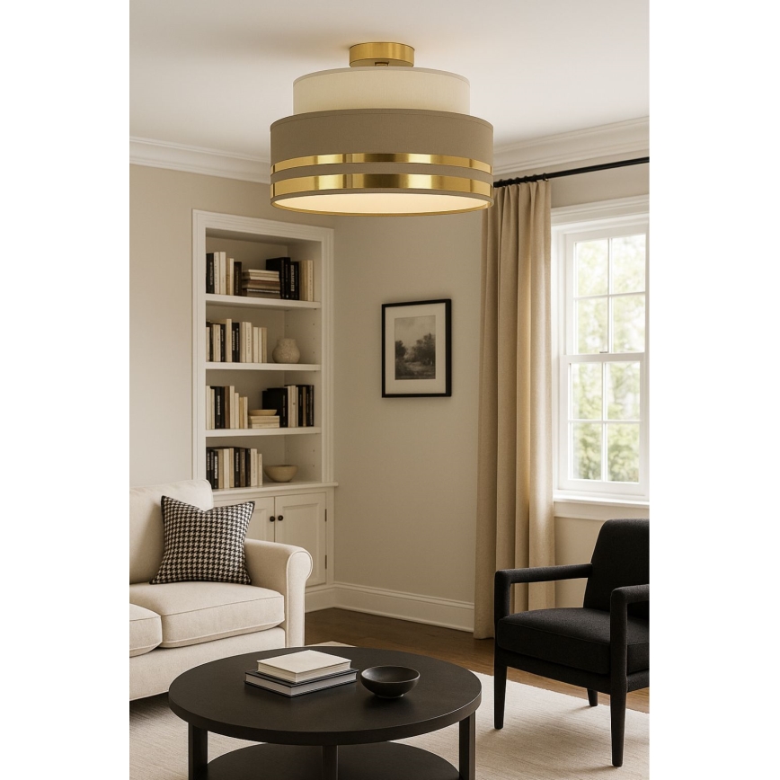 Plafón TAMI 1xE27/60W/230V diá. 40 cm beige/marrón/dorado