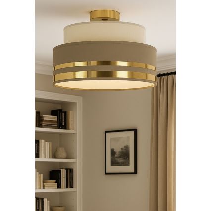 Plafón TAMI 1xE27/60W/230V diá. 40 cm beige/marrón/dorado