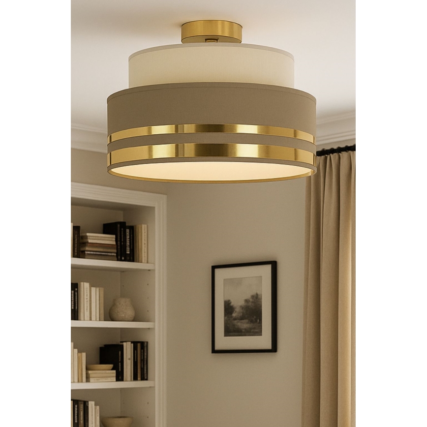 Plafón TAMI 1xE27/60W/230V diá. 40 cm beige/marrón/dorado