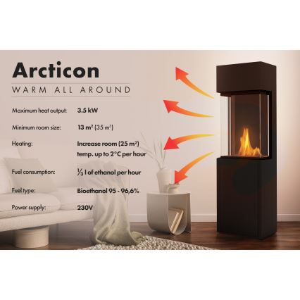 Planika - Chimenea BIO con control remoto 126,2x40 cm 3,5kW/230V