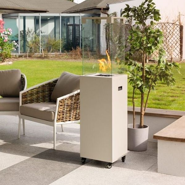 Planika - Chimenea de gas exterior 142x36 cm 8kW blanco + funda protectora