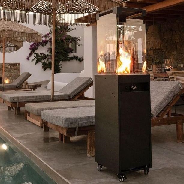 Planika - Chimenea de gas exterior 142x36 cm 8kW negro + funda protectora