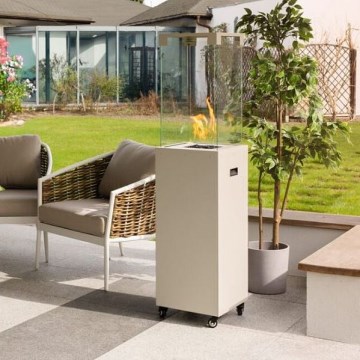 Planika - Chimenea de gas para exterior 142x36 cm 8kW 1xAAA blanco + funda protectora