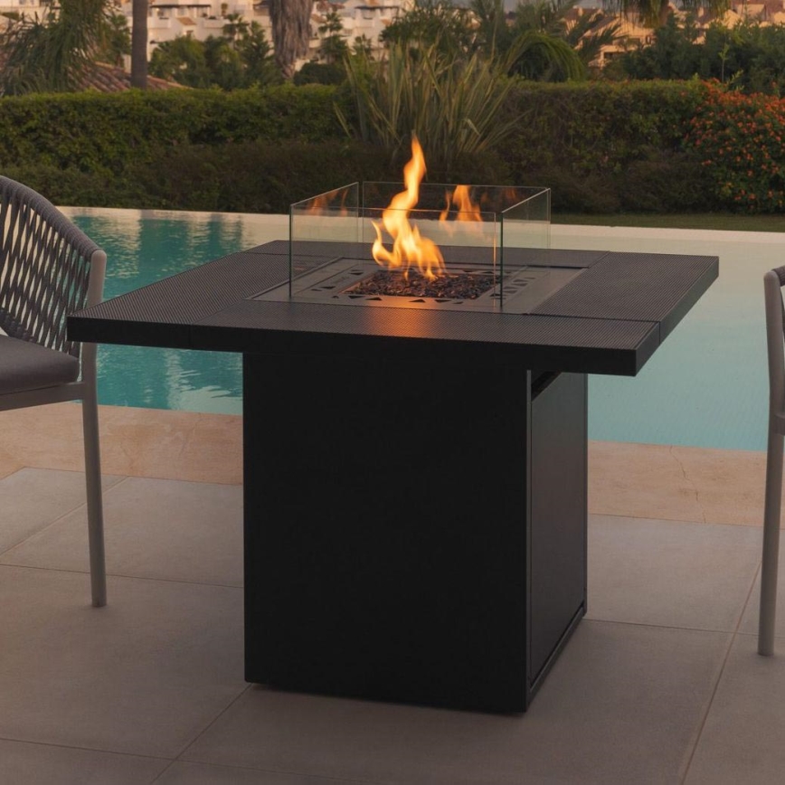 Planika - Chimenea de gas para exterior 79,7x90 cm 10kW 1xAAA negro + funda protectora