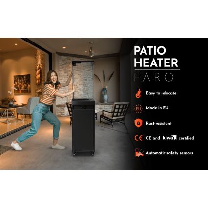 Planika Faro GAS - Chimenea de gas exterior 142x36 cm 8kW negro + funda protectora