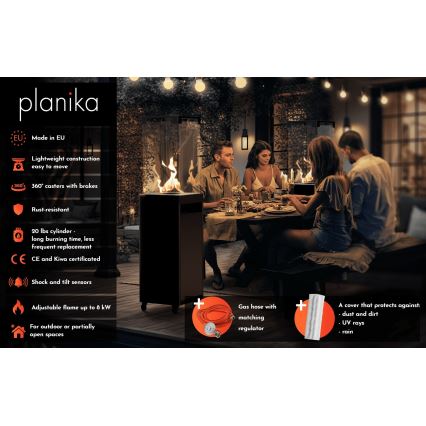 Planika Faro GAS - Chimenea de gas exterior 142x36 cm 8kW negro + funda protectora
