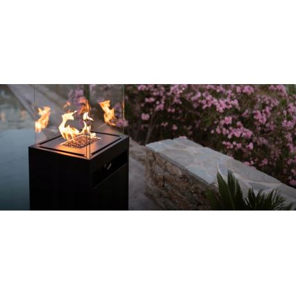 Planika Faro GAS - Chimenea de gas exterior 142x36 cm 8kW negro + funda protectora