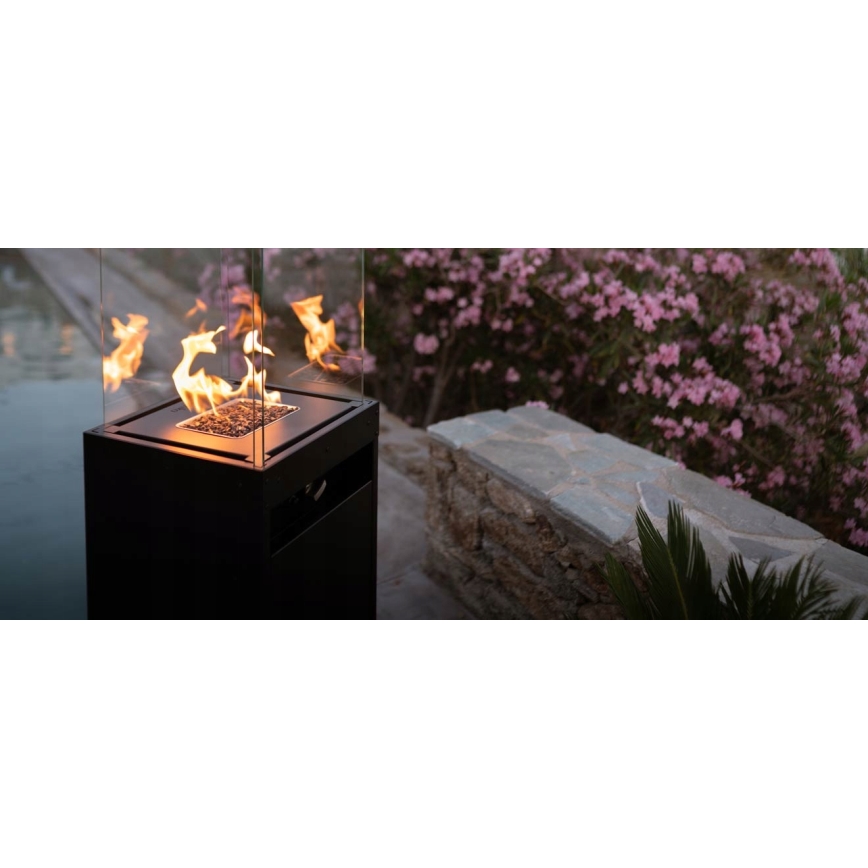 Planika Faro GAS - Chimenea de gas exterior 142x36 cm 8kW negro + funda protectora
