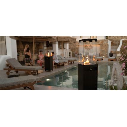 Planika Faro GAS - Chimenea de gas exterior 142x36 cm 8kW negro + funda protectora
