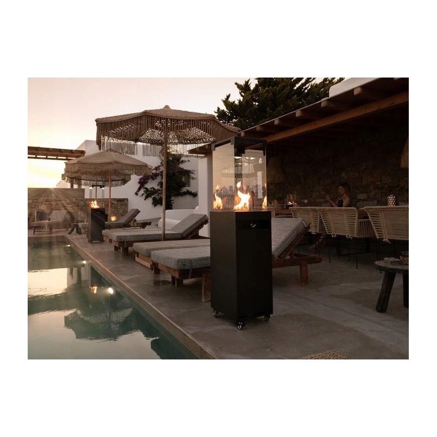 Planika Faro GAS - Chimenea de gas exterior 142x36 cm 8kW negro + funda protectora