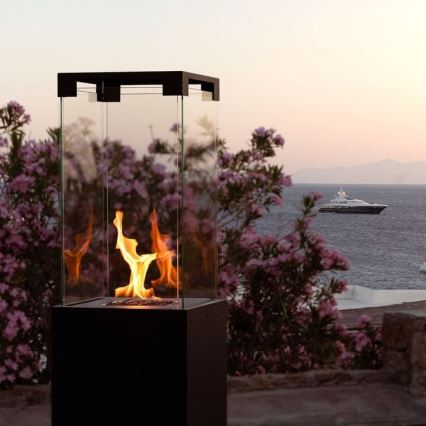 Planika Faro GAS - Chimenea de gas exterior 142x36 cm 8kW negro + funda protectora