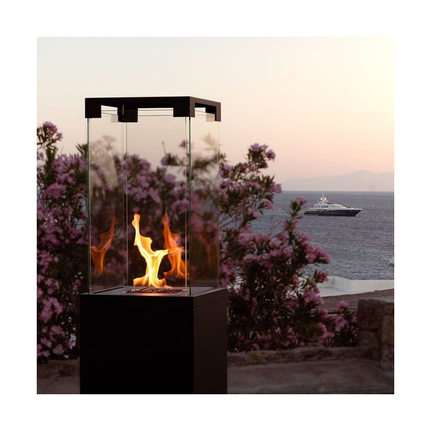 Planika Faro GAS - Chimenea de gas exterior 142x36 cm 8kW negro + funda protectora
