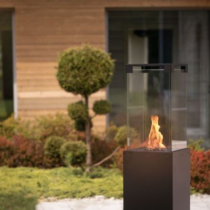 Planika Faro GAS - Chimenea de gas exterior 142x36 cm 8kW negro + funda protectora