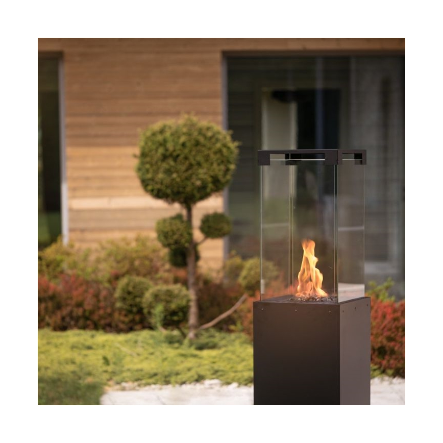 Planika Faro GAS - Chimenea de gas exterior 142x36 cm 8kW negro + funda protectora