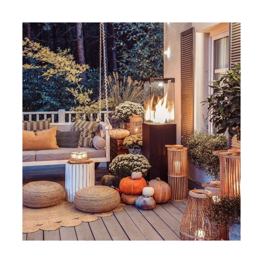Planika Faro GAS - Chimenea de gas exterior 142x36 cm 8kW negro + funda protectora