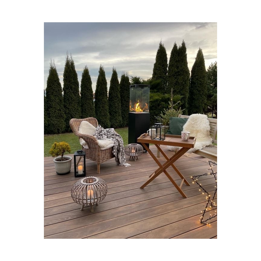 Planika Faro GAS - Chimenea de gas exterior 142x36 cm 8kW negro + funda protectora