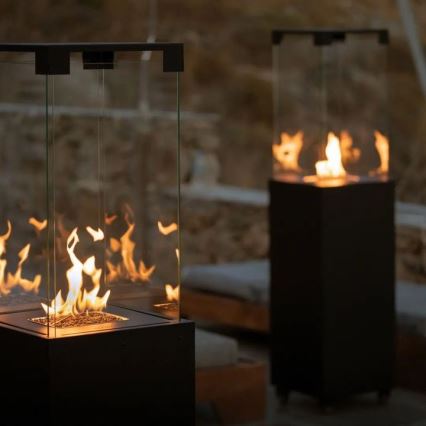Planika Faro GAS - Chimenea de gas exterior 142x36 cm 8kW negro + funda protectora