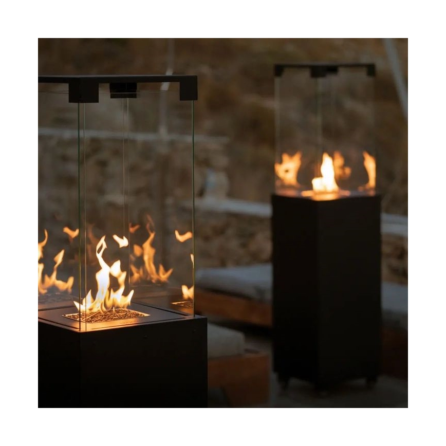 Planika Faro GAS - Chimenea de gas exterior 142x36 cm 8kW negro + funda protectora