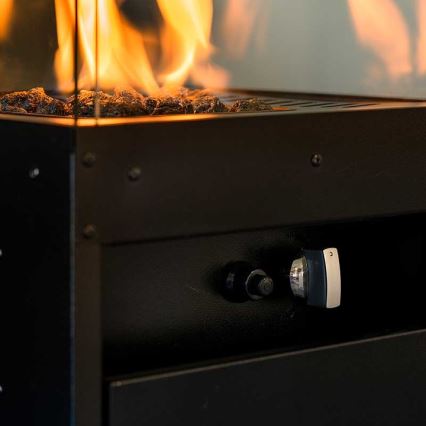 Planika Faro GAS - Chimenea de gas exterior 142x36 cm 8kW negro + funda protectora