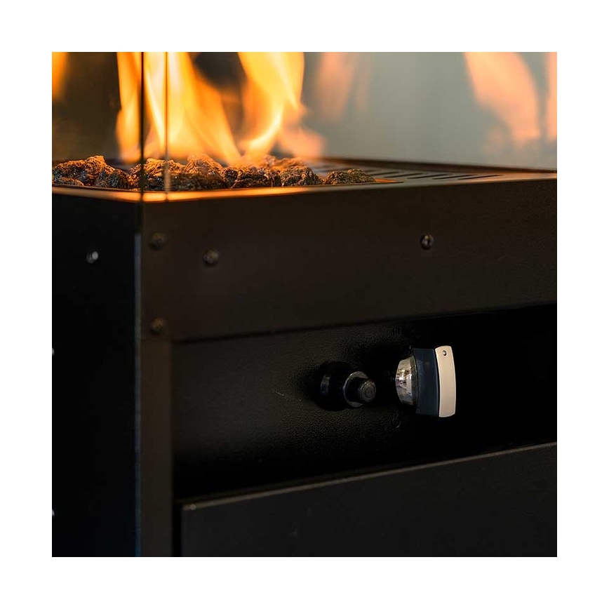 Planika Faro GAS - Chimenea de gas exterior 142x36 cm 8kW negro + funda protectora