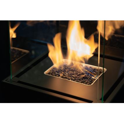 Planika Faro GAS - Chimenea de gas exterior 142x36 cm 8kW negro + funda protectora