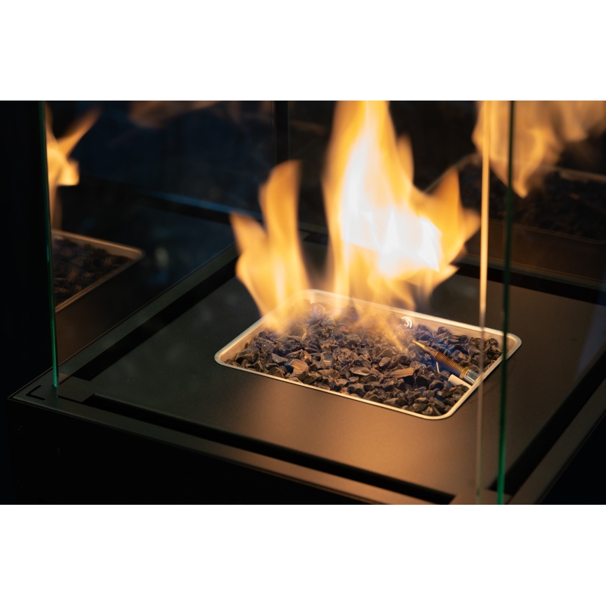 Planika Faro GAS - Chimenea de gas exterior 142x36 cm 8kW negro + funda protectora