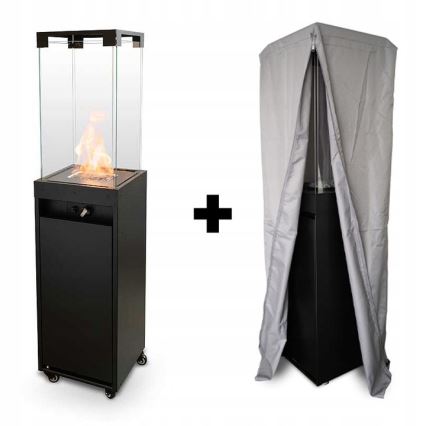 Planika Faro GAS - Chimenea de gas exterior 142x36 cm 8kW negro + funda protectora