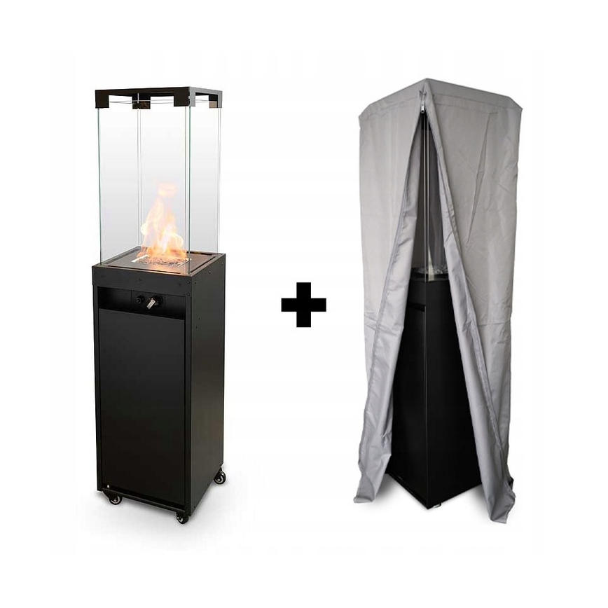 Planika Faro GAS - Chimenea de gas exterior 142x36 cm 8kW negro + funda protectora