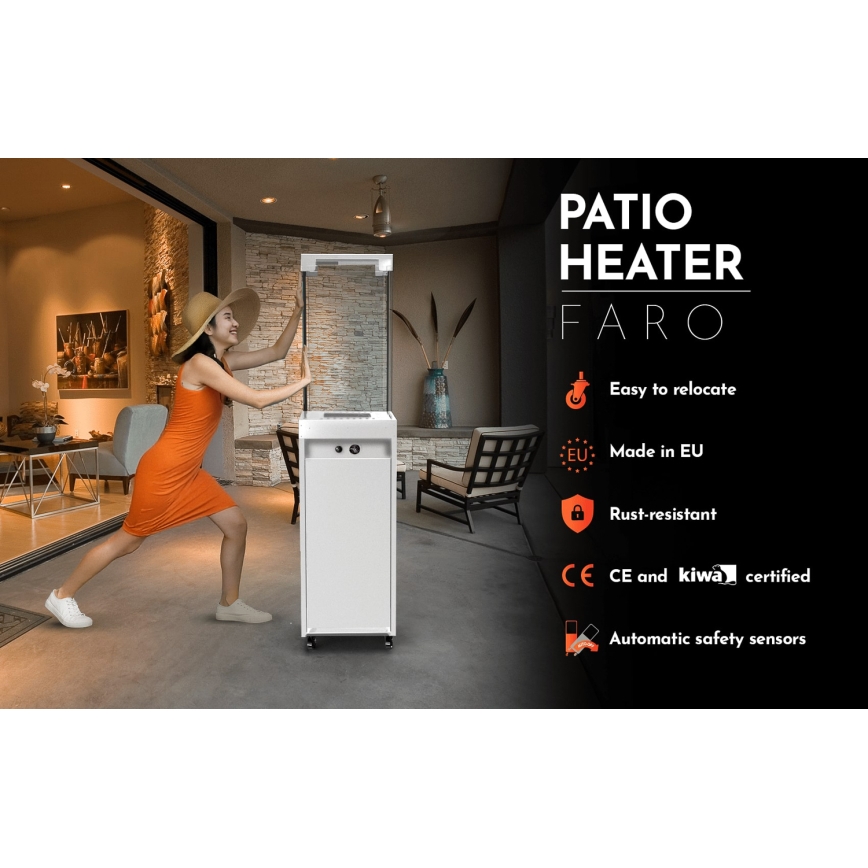 Planika - Chimenea de gas para exterior 142x36 cm 8kW 1xAAA blanco + funda protectora