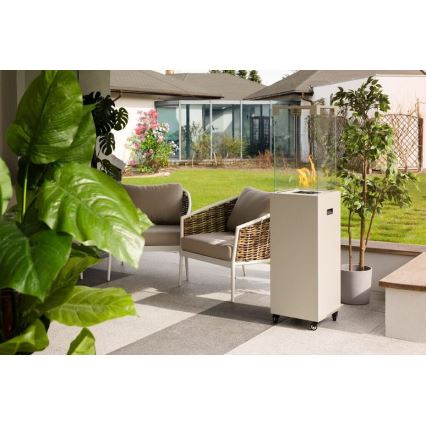 Planika - Chimenea de gas para exterior 142x36 cm 8kW 1xAAA blanco + funda protectora