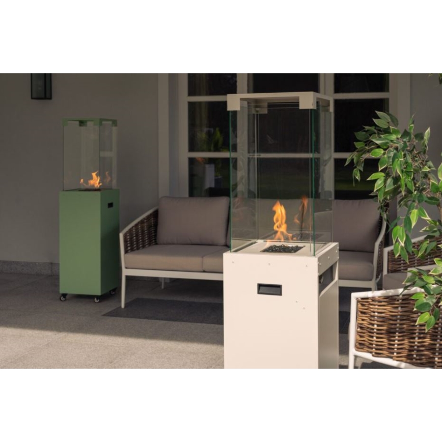 Planika - Chimenea de gas para exterior 142x36 cm 8kW 1xAAA blanco + funda protectora