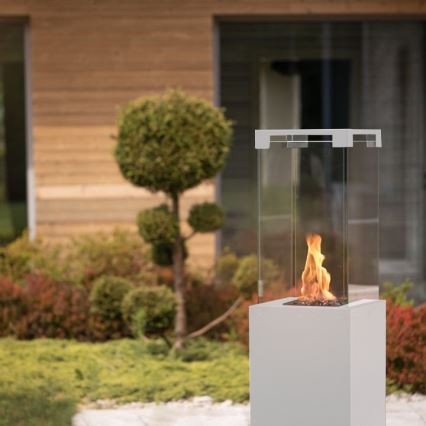 Planika - Chimenea de gas para exterior 142x36 cm 8kW 1xAAA blanco + funda protectora