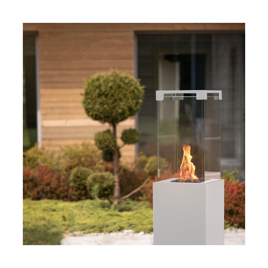 Planika - Chimenea de gas para exterior 142x36 cm 8kW 1xAAA blanco + funda protectora