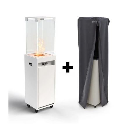 Planika - Chimenea de gas para exterior 142x36 cm 8kW 1xAAA blanco + funda protectora
