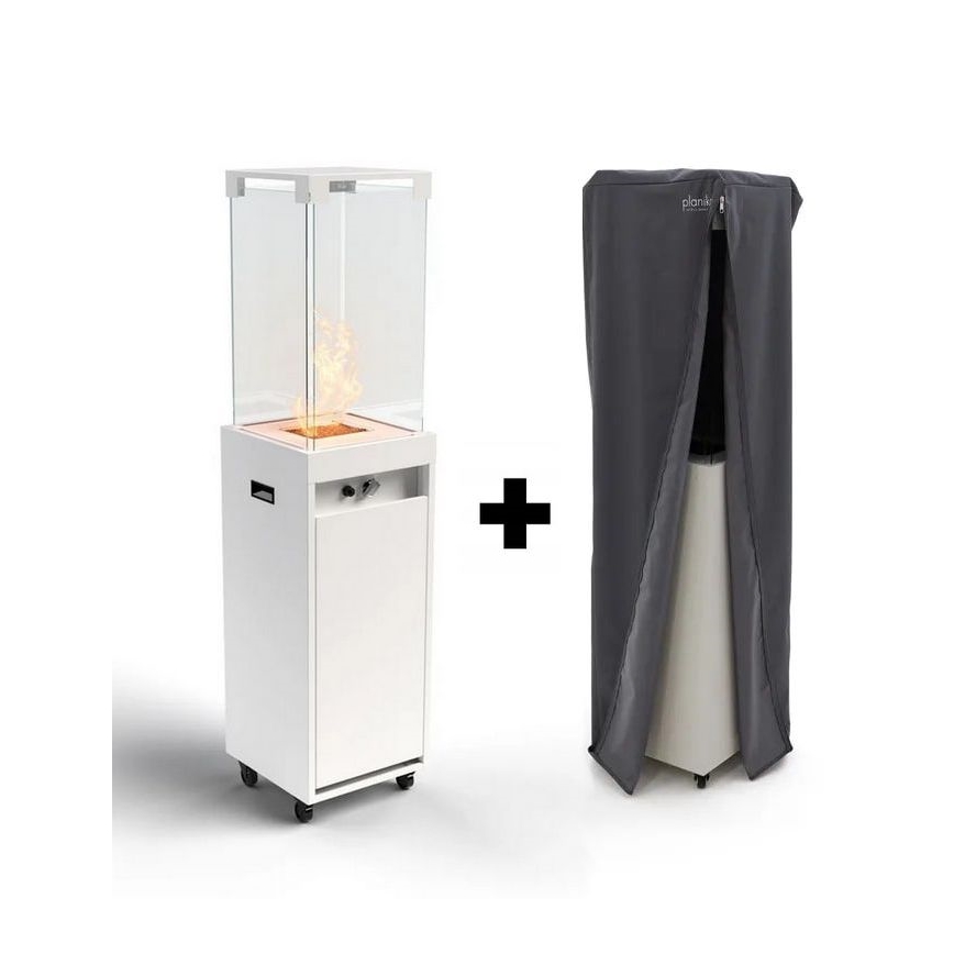 Planika - Chimenea de gas para exterior 142x36 cm 8kW 1xAAA blanco + funda protectora
