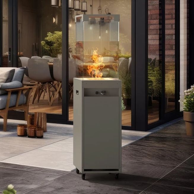 Planika Faro GAS - Chimenea de gas para exterior 142x36 cm 8kW gris + funda protectora