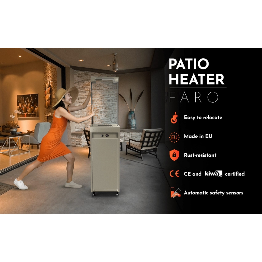 Planika Faro GAS - Chimenea de gas para exterior 142x36 cm 8kW gris + funda protectora