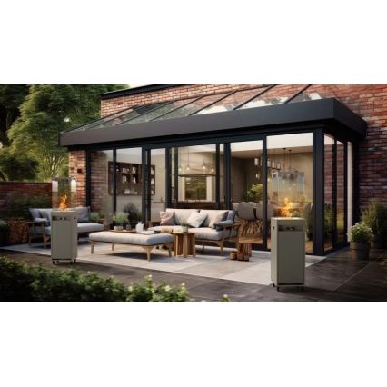 Planika Faro GAS - Chimenea de gas para exterior 142x36 cm 8kW gris + funda protectora