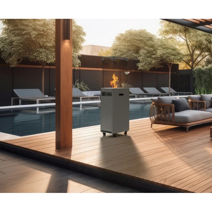 Planika Faro GAS - Chimenea de gas para exterior 142x36 cm 8kW gris + funda protectora