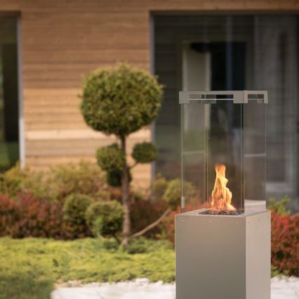 Planika Faro GAS - Chimenea de gas para exterior 142x36 cm 8kW gris + funda protectora