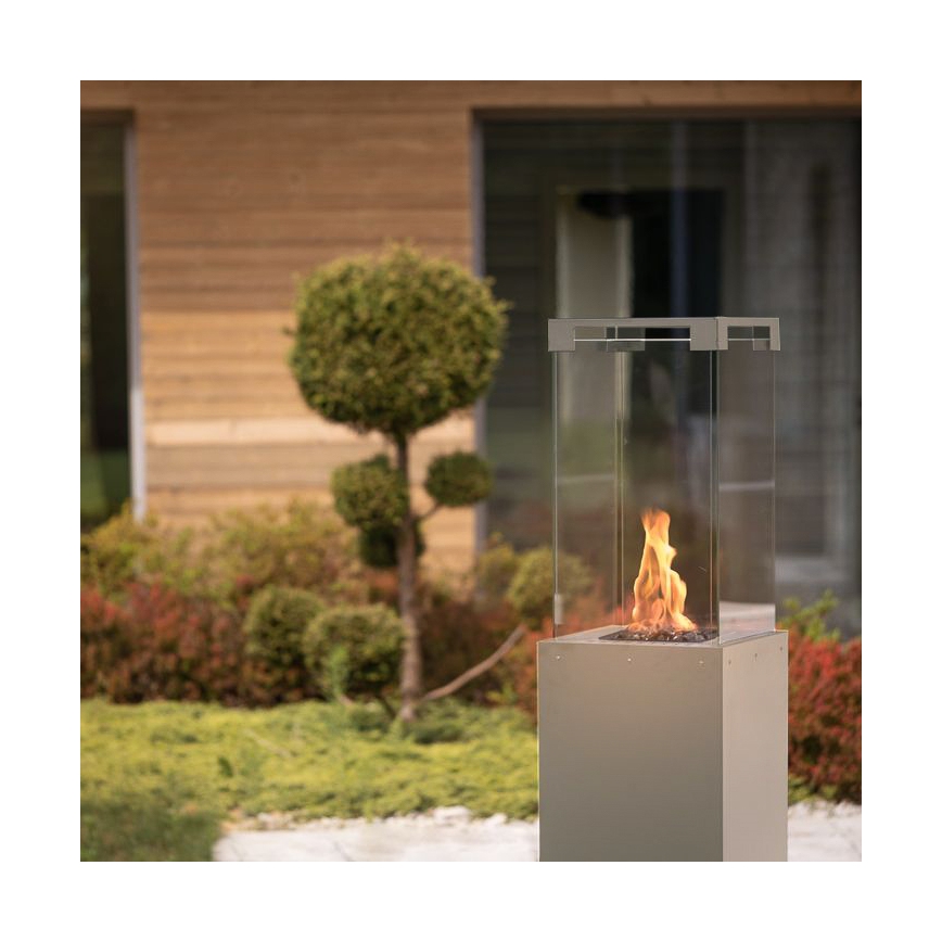 Planika Faro GAS - Chimenea de gas para exterior 142x36 cm 8kW gris + funda protectora