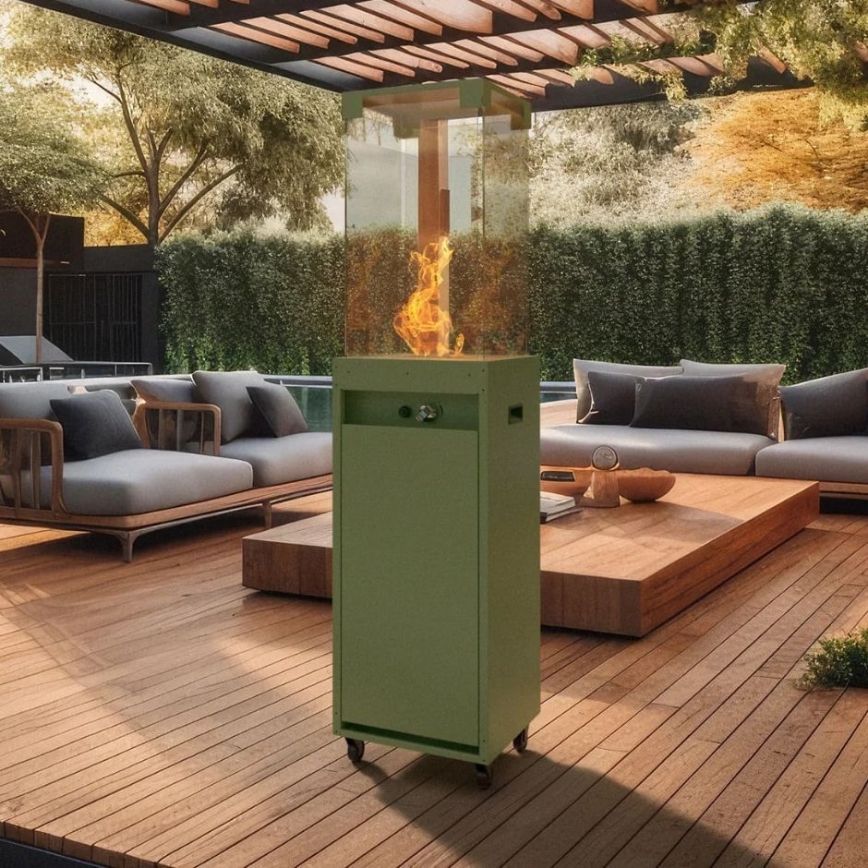 Planika Faro GAS - Chimenea de gas para exterior 142x36 cm 8kW verde + funda protectora