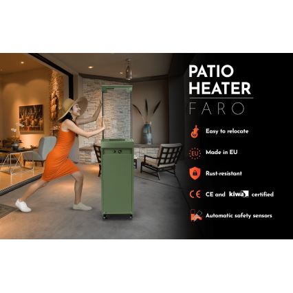 Planika Faro GAS - Chimenea de gas para exterior 142x36 cm 8kW verde + funda protectora