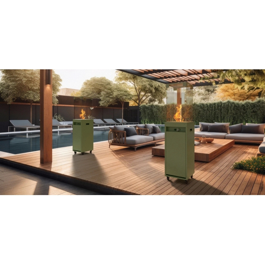 Planika Faro GAS - Chimenea de gas para exterior 142x36 cm 8kW verde + funda protectora